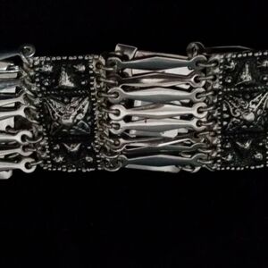 Vintage Part Sterling Silver 925 & Silvertone Wide Multi-Row Panel Link Bracelet